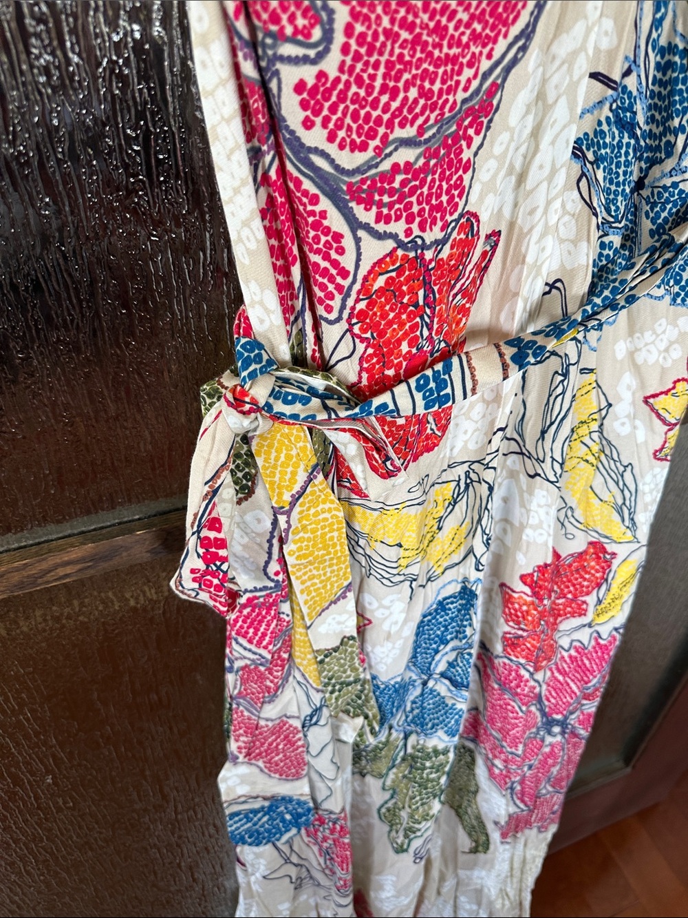 Saaksha & Kinni Periwinkle Bandhani Print V Neck Column Dress With Belt Size Xs — image 7 of 8